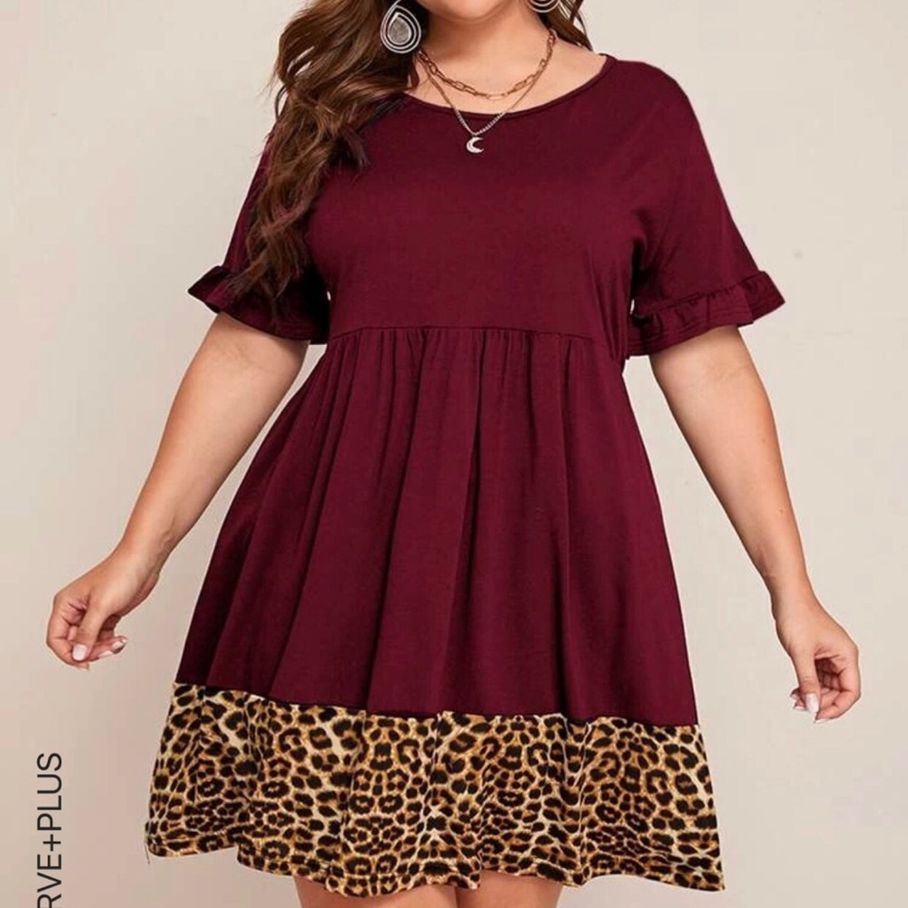 Very nice Leopard contrast smock dress Plus size 2X